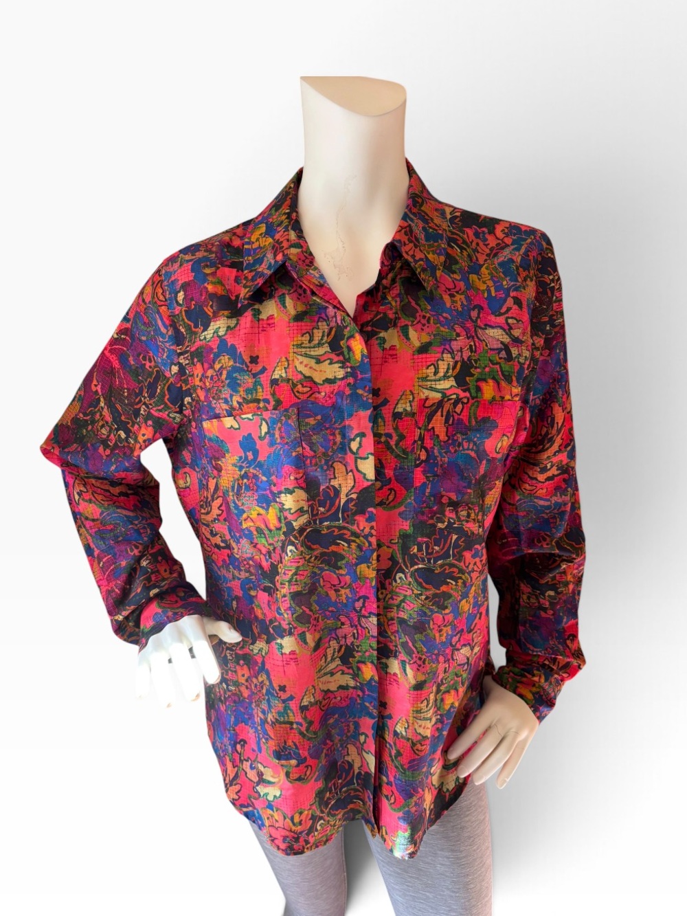 Peruvian Connection Silk & Cotton Floral Button-Down Shirt - multicolor, Large